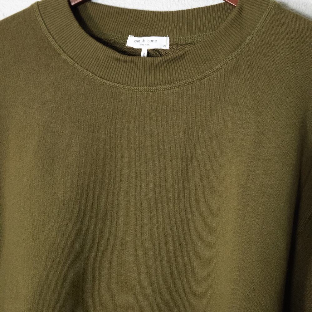 Rag & Bone Cropped Sweatshirt L Olive Minimalist Indie Normcore Modern - Picture 3 of 9